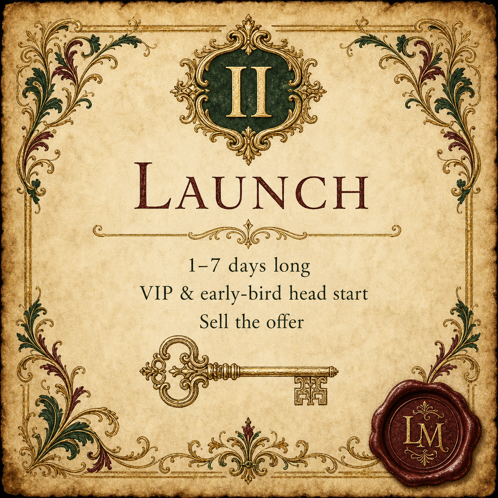 Phase II — Launch: 1-7 days, VIP & early-bird head start, sell the offer.